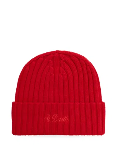 Mc2 Saint Barth Wengen Logo-embroidered Wool Beanie Hat In Red