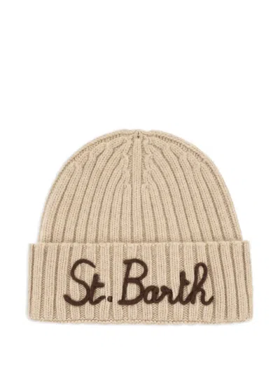 Mc2 Saint Barth Wengen Ribbed Beanie Hat In Neutral