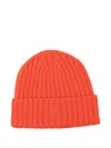 Mc2 Saint Barth Wengen Wool Orange Ribbed Hat  In Orange