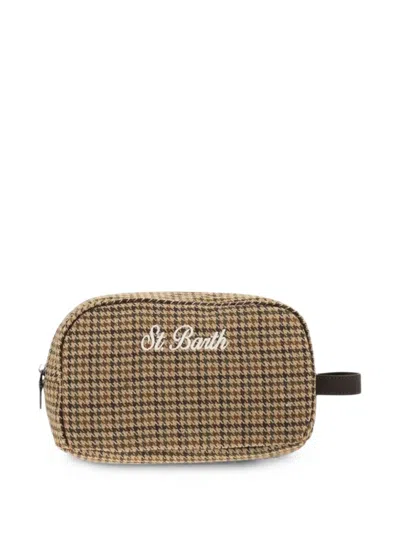 Mc2 Saint Barth Westwood Houndstooth Embroidered Wash Bag In Brown