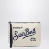 Mc2 Saint Barth White And Blue Velvet Clutch With Logo In White