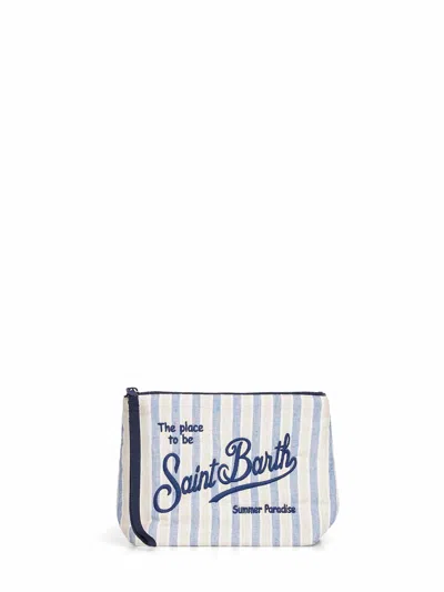 Mc2 Saint Barth White And Light Blue Striped Clutch Bag In Multi