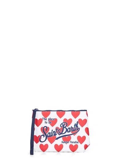 Mc2 Saint Barth White And Red Aline Heart-print Clutch Bag