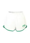 Mc2 Saint Barth White Beach Shorts For Girl With Green Logo In White