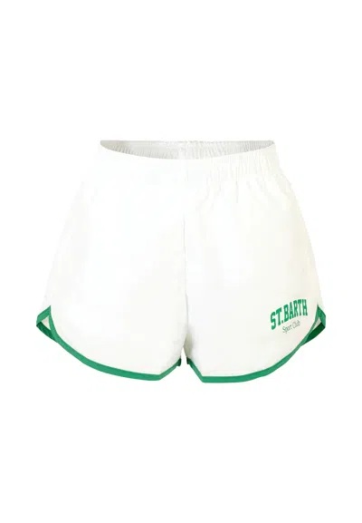 Mc2 Saint Barth Kids' White Beach Shorts For Girl With Green Logo