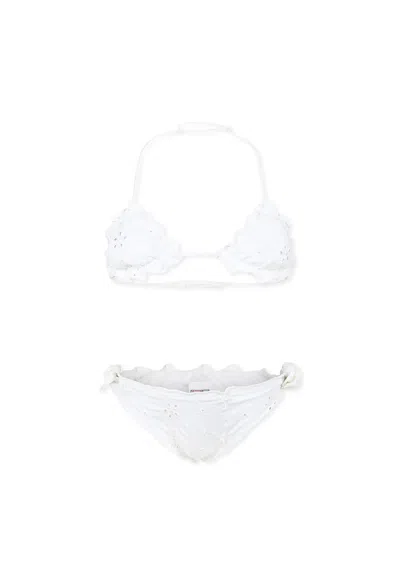 Mc2 Saint Barth Kids' White Bikini For Girl With Flowers
