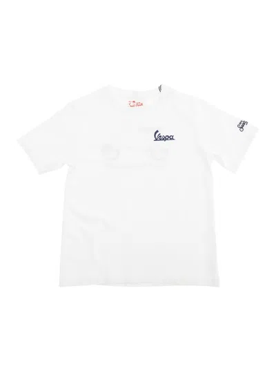 Mc2 Saint Barth Kids' White Crewneck T-shirt With Logo Lettering On Front And Sleeve And Maxi Print On The Rear In Cotton 