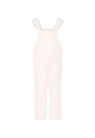 Mc2 Saint Barth Kids' White Dungarees For Girl With Flowers