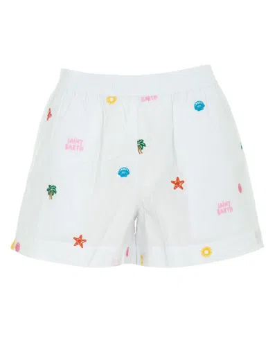 Mc2 Saint Barth White Embroidered Relaxed Fit Shorts