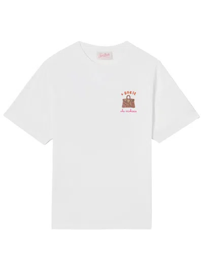 Mc2 Saint Barth White Emilie T-shirt With Embroidery + Bags That Hide Dark Circles And Rhinestones