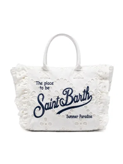 Mc2 Saint Barth White Floral Eyelet Embroidered Tote Bag