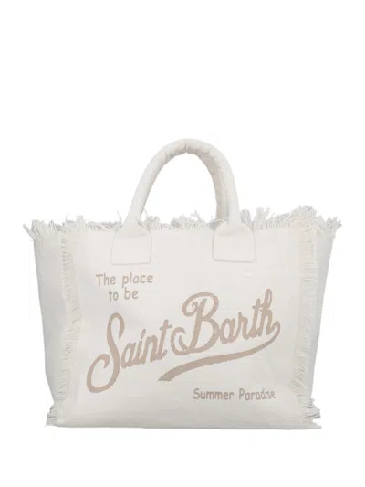 Mc2 Saint Barth White Fringed Tote Bag