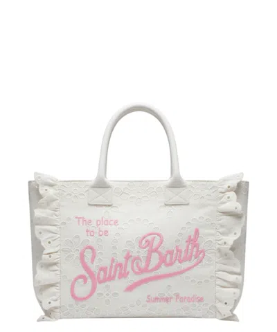 Mc2 Saint Barth White Intricate Eyelet Embroidered Tote Bag
