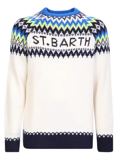 Mc2 Saint Barth White Jacquard Sweater With Fair Isle Pattern
