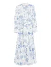 Mc2 Saint Barth Tropical Print Maxi Dress With Front Button Fastening And Belted Waist In Blue