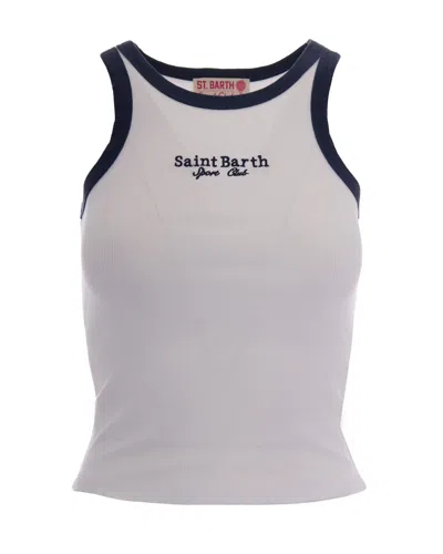 Mc2 Saint Barth White Logo Round Neck Top