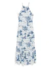 Mc2 Saint Barth Halterneck Maxi Dress With Scenic Blue And White Print In Multi