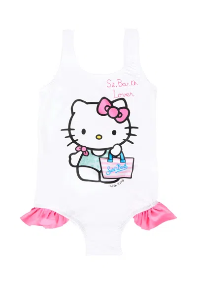 Mc2 Saint Barth Kids' White One-piece Swimsuit For Girl With Hello Kitty