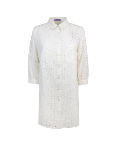 Mc2 Saint Barth White Openwork Shirtdress In 06915d