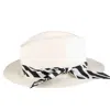 Mc2 Saint Barth White Paper Hat With Zebra Print Bandeau In White