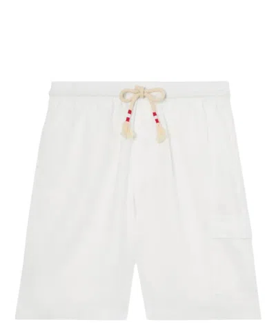 Mc2 Saint Barth White Relaxed-fit Stripe Shorts