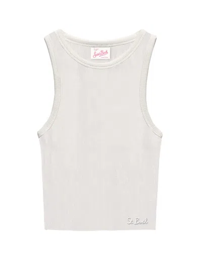 MC2 SAINT BARTH WHITE RIB-KNIT COTTON TANK TOP
