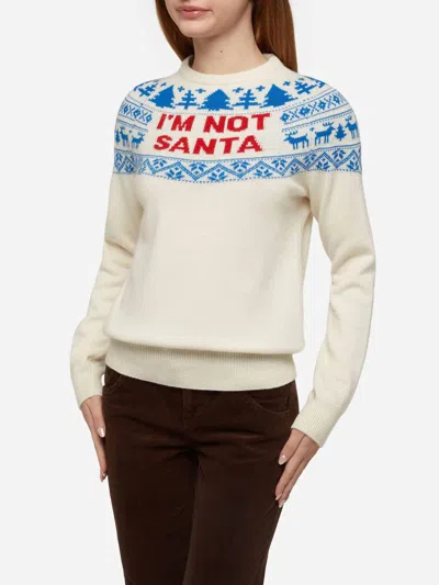 Mc2 Saint Barth White Sweater New Queen With Im Not Santa Jacquard