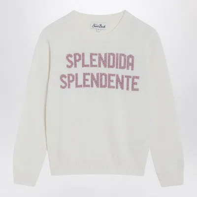 Mc2 Saint Barth White Sweater With Splendida Splendente Intarsia