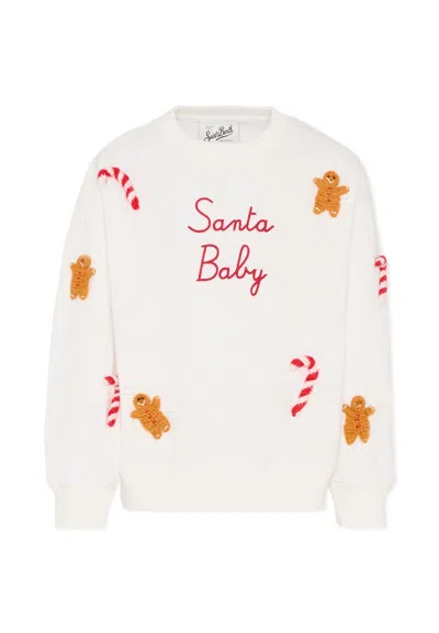 MC2 SAINT BARTH WHITE SWEATSHIRT FOR KIDS WITH GINGERBREAD