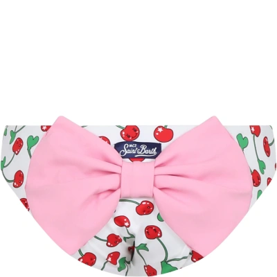 Mc2 Saint Barth Kids' White Swim Briefs For Girl With Cherries And Bow