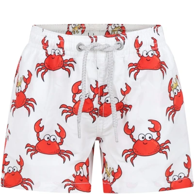 Mc2 Saint Barth Kids' White Swim Shorts For Boy With Crab Print