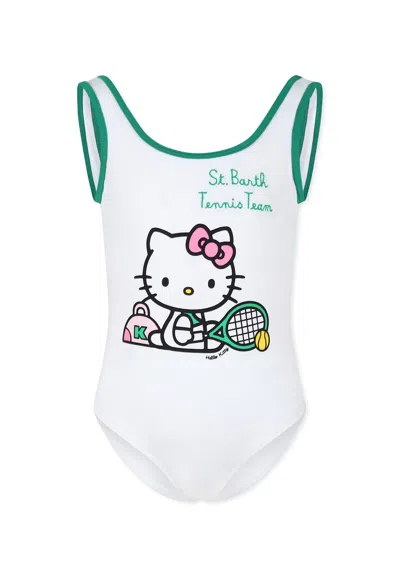 Mc2 Saint Barth Kids' White Swimsuit For Girl With Hello Kitty