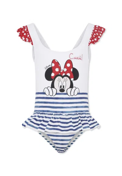 Mc2 Saint Barth Kids' White Swimsuit For Girl With Minnie
