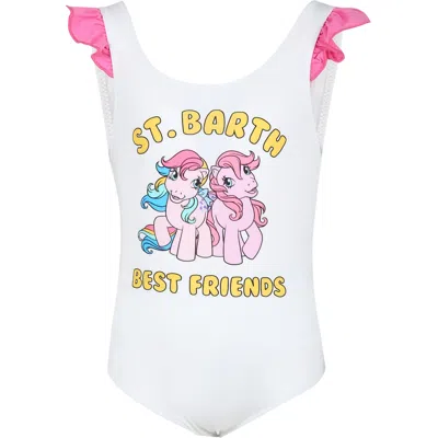 Mc2 Saint Barth Kids' White Swimsuit For Girl With My Little Pony Print