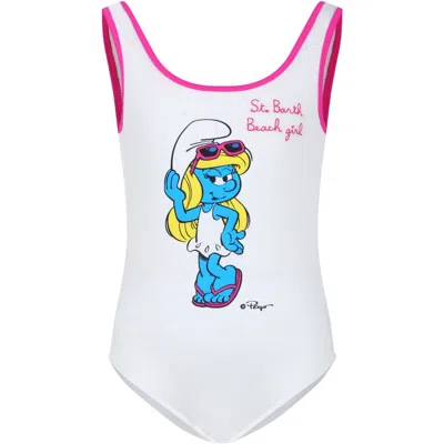 Mc2 Saint Barth Kids' White Swimsuit For Girl With Smurfette