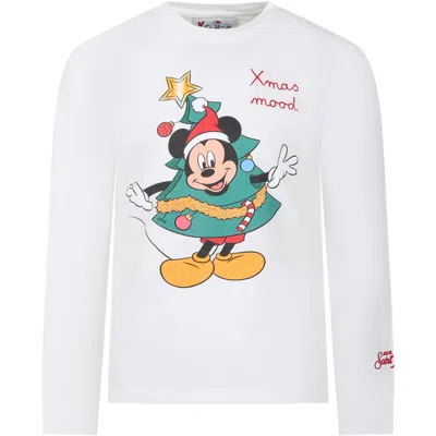 Mc2 Saint Barth White T-shirt For Baby Kids With Mickey Mouse