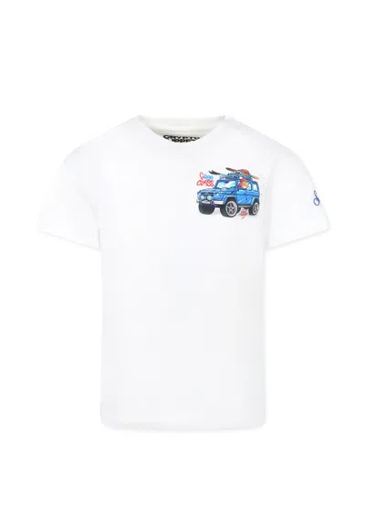 Mc2 Saint Barth Kids' White T-shirt For Boy With Car