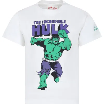 Mc2 Saint Barth Kids' White T-shirt For Boy With Hulk Print In Multicolor