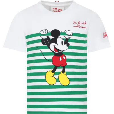 Mc2 Saint Barth Kids' White T-shirt For Boy With Mickey Mouse