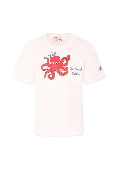 Mc2 Saint Barth Kids' White T-shirt For Boy With Octopus