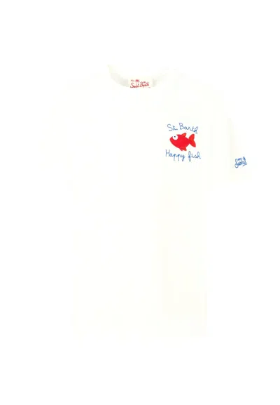 Mc2 Saint Barth Kids' White T-shirt For Boy With Red Fish