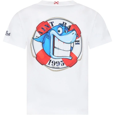 Mc2 Saint Barth Kids' White T-shirt For Boy With Shark And Logo