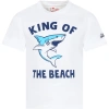 MC2 SAINT BARTH WHITE T-SHIRT FOR BOY WITH SHARK AND WRITING