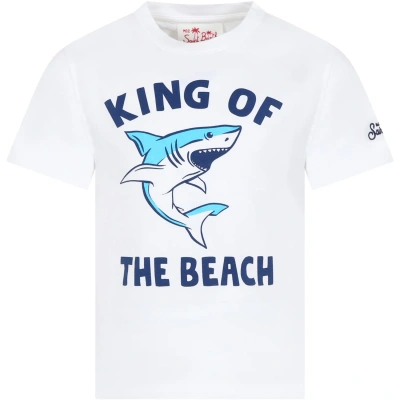 Mc2 Saint Barth Kids' White T-shirt For Boy With Shark And Writing