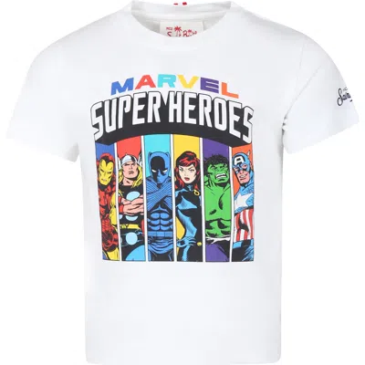 MC2 SAINT BARTH WHITE T-SHIRT FOR BOY WITH SUPERHEROES PRINT