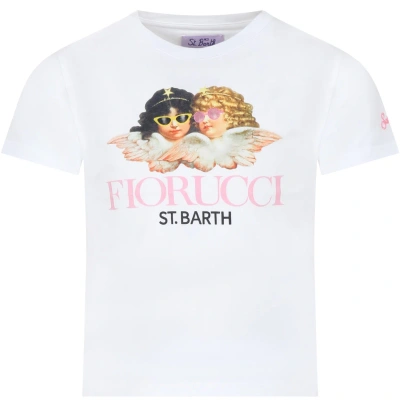 Mc2 Saint Barth Kids' White T-shirt For Girl With Angel Print