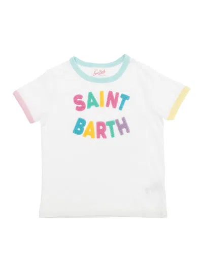 Mc2 Saint Barth Kids' White T-shirt With Multicolor Logo Patches In Jersey Baby