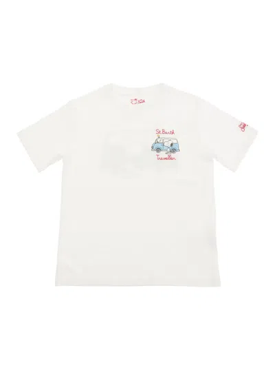 Mc2 Saint Barth Kids' White T-shirt With Snoopy Van Print In Jersey Baby