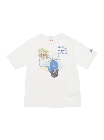 Mc2 Saint Barth Kids' White T-shirt With Vespa Embroidery In Cotton Baby