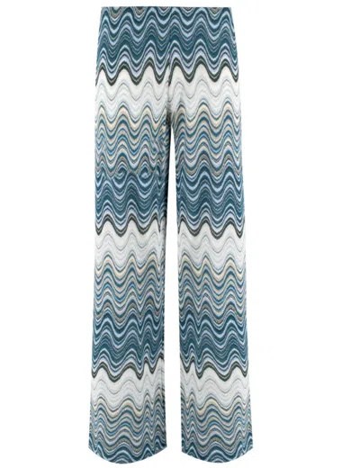 Mc2 Saint Barth Wide-leg Trousers With Dynamic Wavy Pattern In Rachel Sea Wave 59